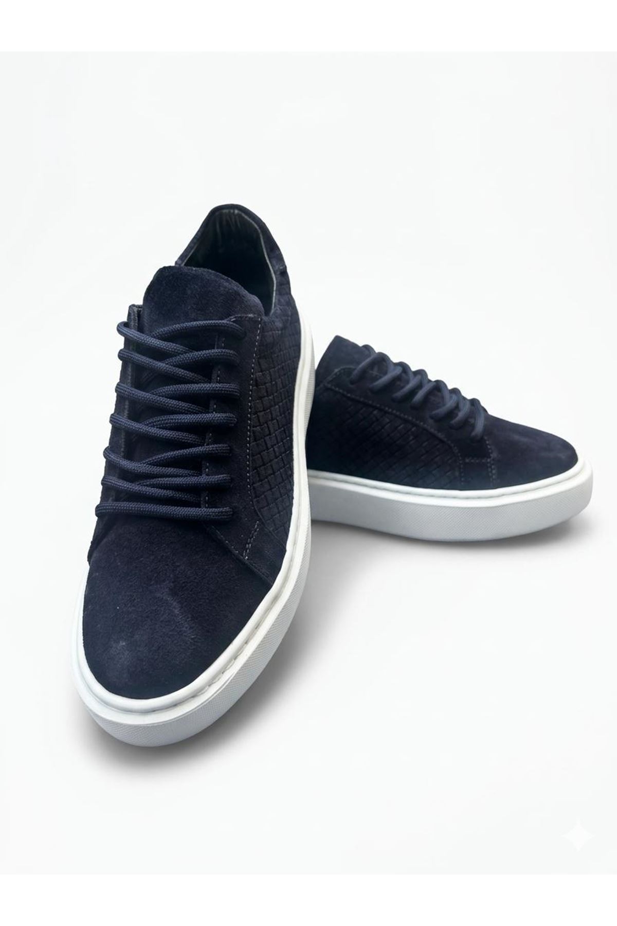 SÜET DESENLİ EVA TABAN DERİ AYAKKABI (LACİVERT)