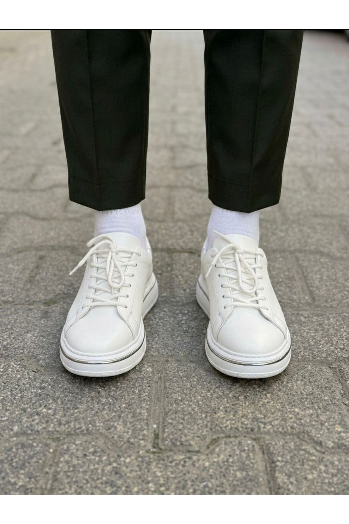 BEYAZ EVA TABAN DERİ AYAKKABI