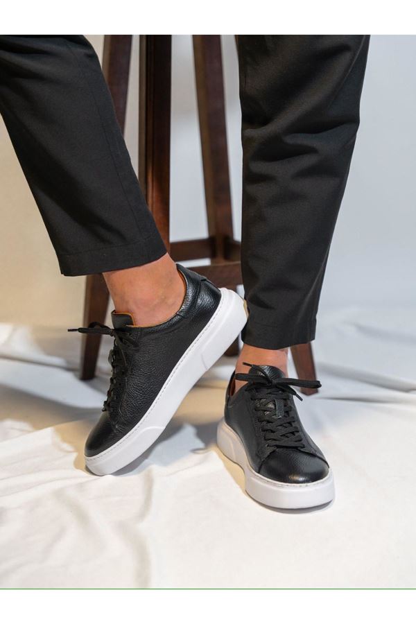 SİYAH BEYAZ  FLOTHER DERİ EVA TABAN AYAKKABI