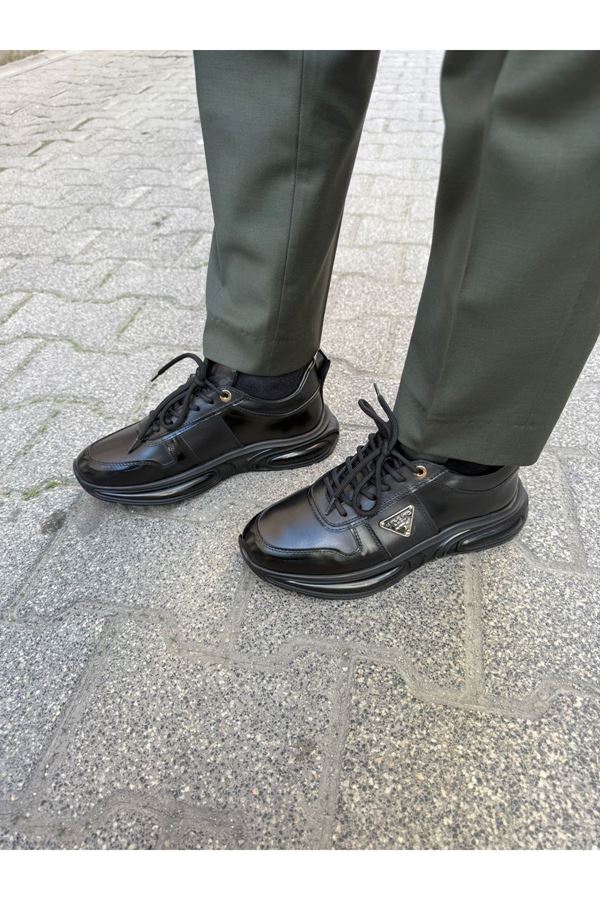 KONFORT TABAN DERİ SPOR AYAKKABI (SİYAH)