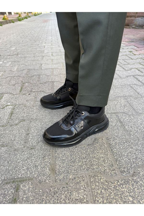 KONFORT TABAN DERİ SPOR AYAKKABI (SİYAH FİLELİ)