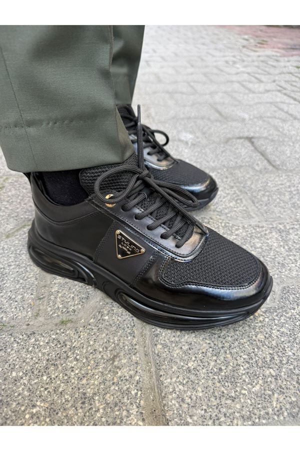 KONFORT TABAN DERİ SPOR AYAKKABI (SİYAH FİLELİ)
