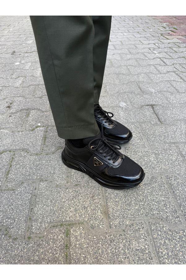 KONFORT TABAN DERİ SPOR AYAKKABI (SİYAH FİLELİ)